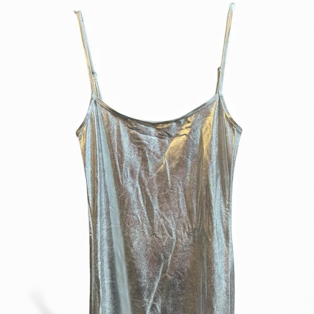 NWT WeWoreWhat Midi Dress Metallic Silver Bodycon Fitted Sculpted Shimmer S - Picture 8 of 9